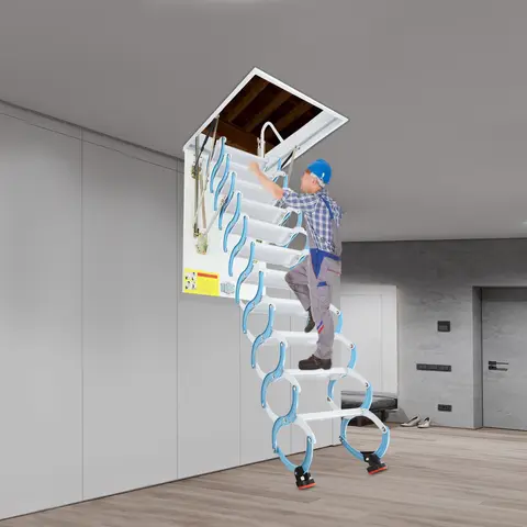 11 सीढ़ियाँ वाली कोल्ड रोल्ड स्टील अटारी सीढ़ी, 70x100 सेमी सफ़ेद/नीली दीवार पर लगने वाली सपाट छतों के लिए तह सीढ़ियाँ 10 best sales सीढ़ियाँ - №9