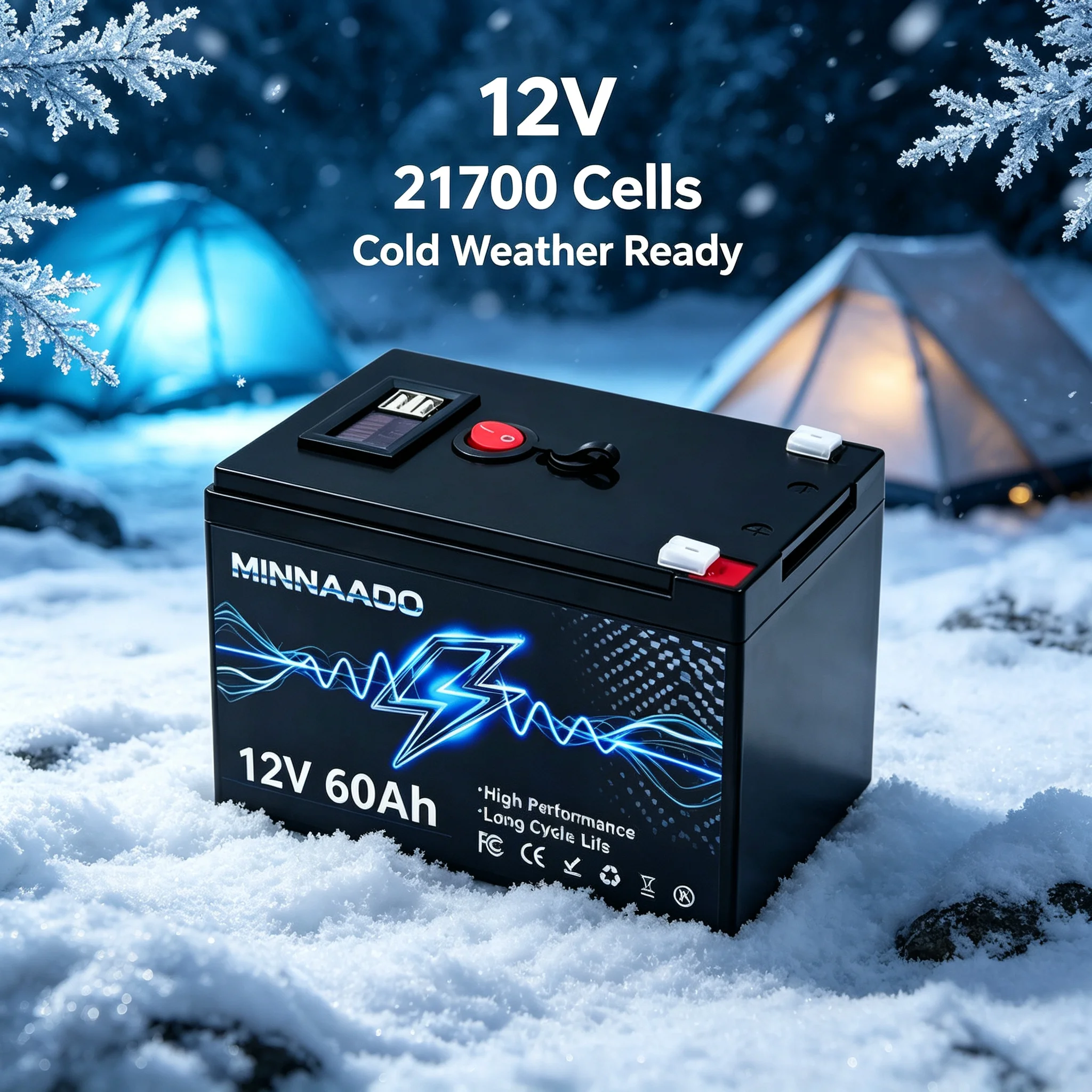 Lithium-Eisenphosphat 12V 60Ah LiFePO4 Tiefzyklus-Akku, 21700-Zellen mit eingebautem BMS für Power Wheels, Camping und Roller
