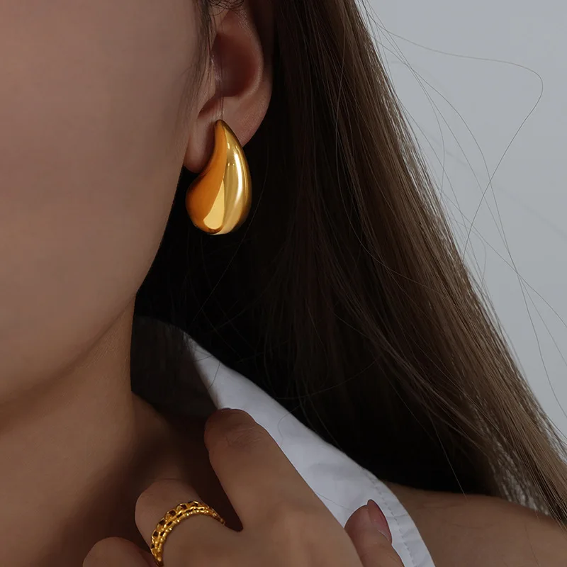 Simple Smooth Chunky Cool Metal Commute Large Water Drop Earrings Studs for Women Girls Jewelry