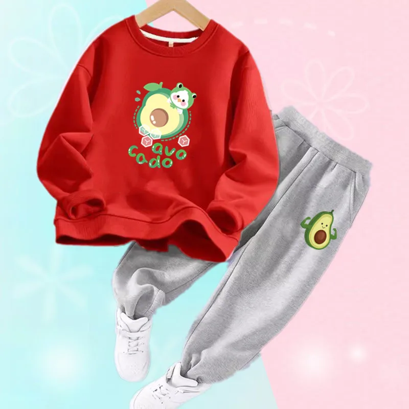 Kids Clothes Set Cute avocado Fruit Print Cotton Sweatshirt+pants 2-piece Spring Autumn Kids Outfits Girls Long Sleeve Tracksuit