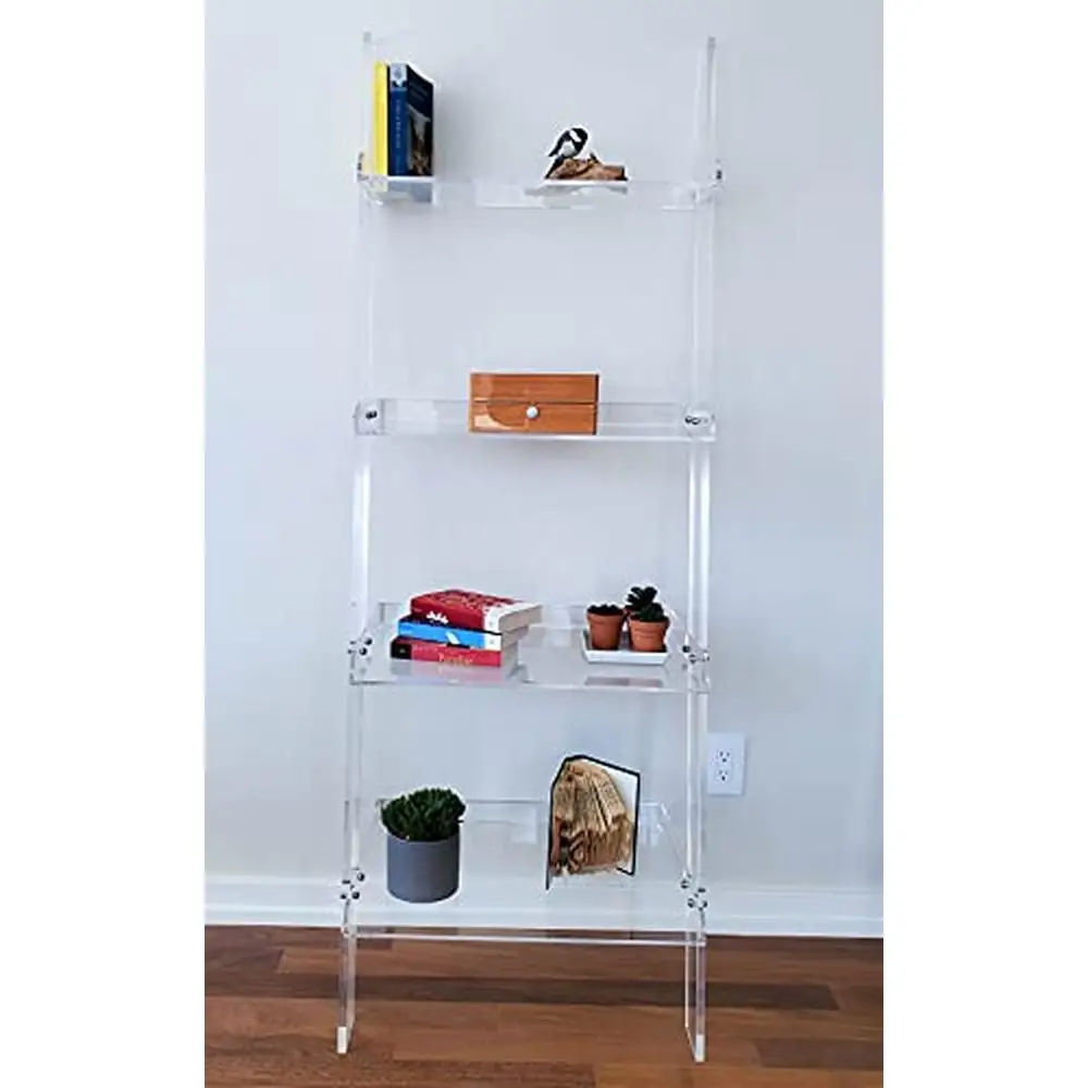 Floating Acrylic Ladder Bookcase Organizer Living Room Office Bedroom Kitchen Clear Shelving Unit Wall Mount Display Stand