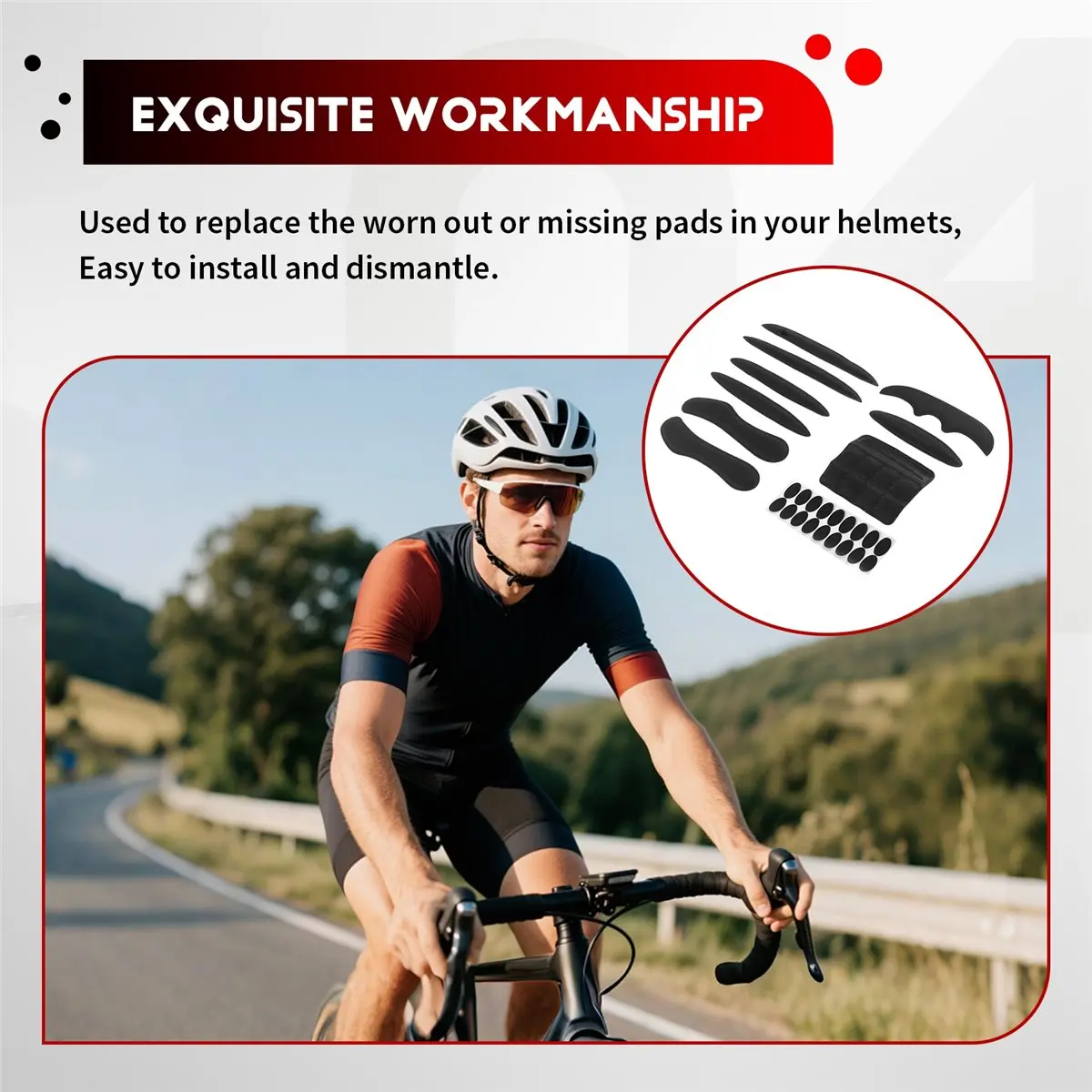 AD45 Cycling Helmet Pads Sealed Sponge Bicycle Helmet of Inner Pads Protection Helmet Padding Bike Helmet Pads-SK-202,Black