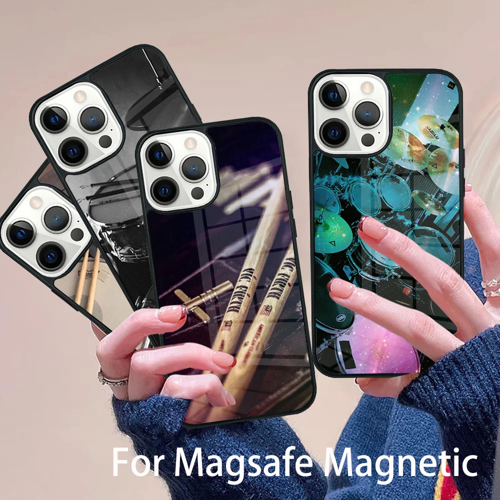 

Drum Rock Drummer Musician Drumsticks Phone Case Magesafe Magnetic Wireless Cover For IPhone 16 11 12 13 14 15 Pro Max Plus