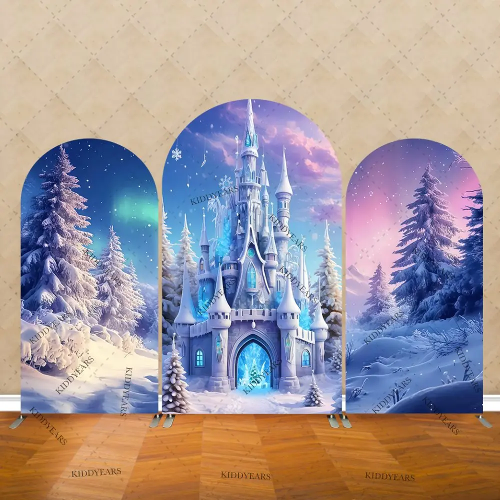 Blue Castle Arch Wall Panel Cover Princess Baby Birthday Party Decor Winter Snow Freeze Chiara Arched Photo Backdrops