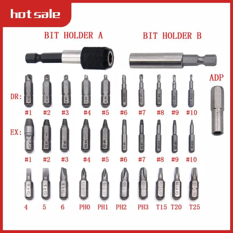 

Broken Screw Extractor Set Silver & Black 33 Screw Removal Tool Sets Are Used To Easily Remove Broken Screw