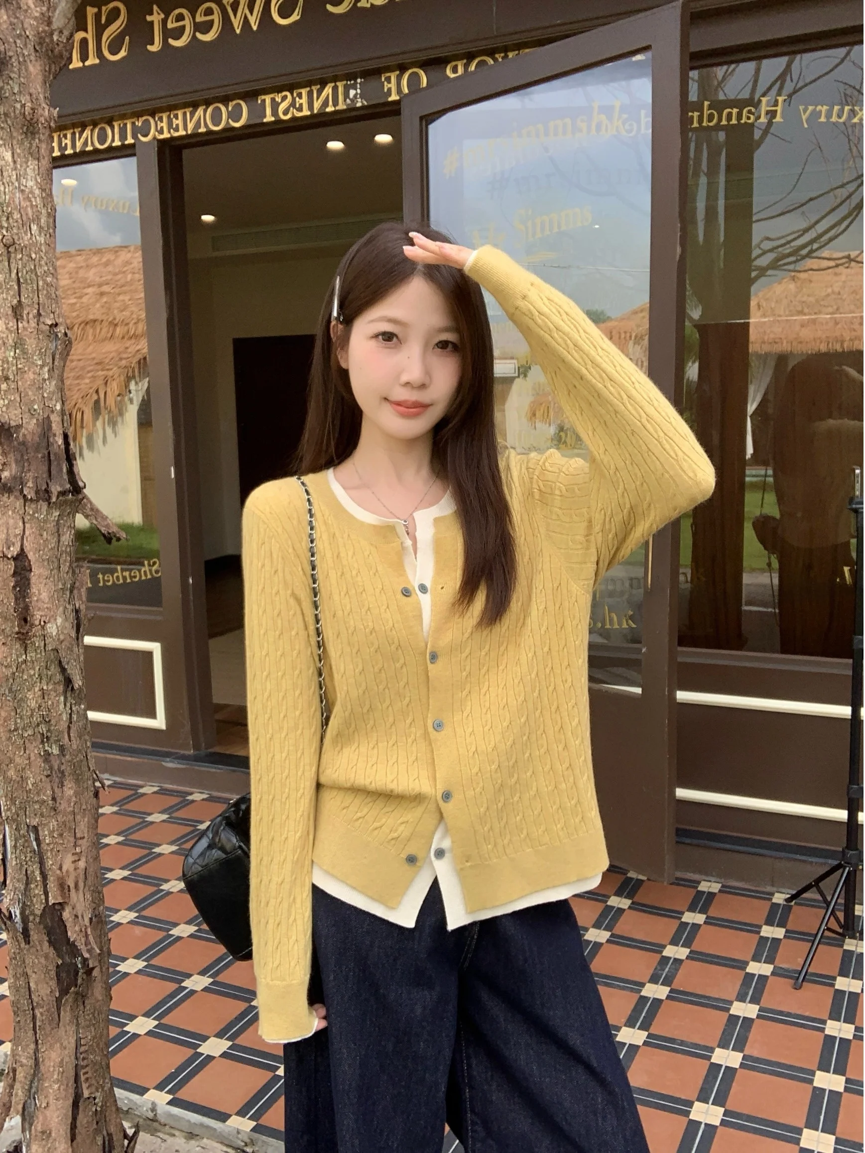 

plus Size Knitted Long Sleeve Color Block Sweater Autumn New Style Slimming Versatile Design Sense Outerwear for Women