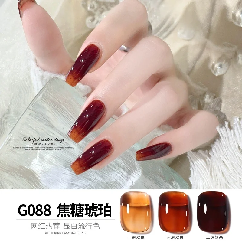 Esmalte de uñas de Gel de otoño ámbar de Jade, 5g/1 tarro, translúcido, naranja, marrón, degradado, puesta de sol, arte de uñas en Gel, ámbar, esmalte de uñas en remojo