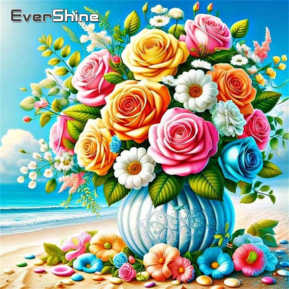 Evershine Diamant-Stickerei, Rose, 5D-Bild mit Strasssteinen, Gemälde, Blume, volles Quadrat, Mosaik, Meer, handgefertigt, Hobby