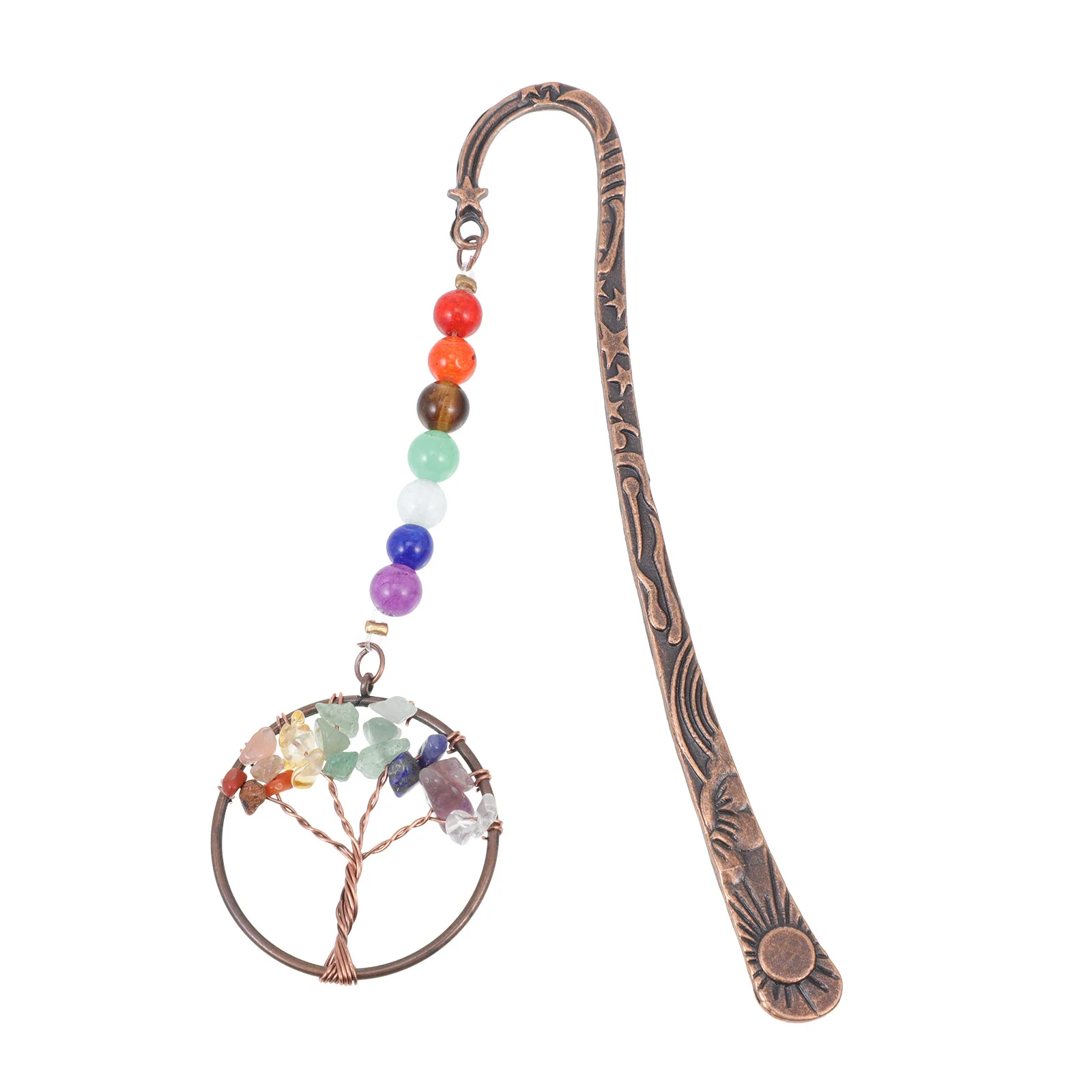 Seven Chakra Stone Bookmark Gift Crystal Life Tree Fine Artistic Brass Supply Office Creative Decor Students