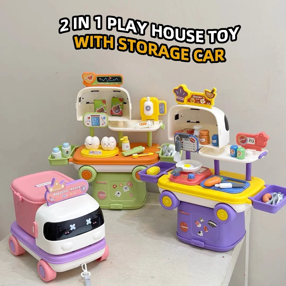Juguetes multifuncionales para juego de imitación con caja de almacenamiento, juguetes de maquillaje médico de cocina 2 en 1, juego de rol, regalo de Navidad para niños