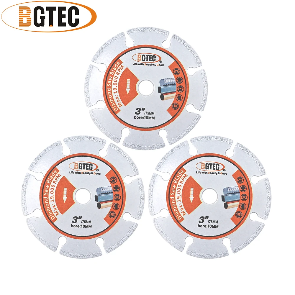 

BGTEC 1/3/5pcs Dia50/75/85mm Diamond Metal Cutting Disc Rebar Stainless Steel Brick Demolition Disc Saw Blade Angle Grinder