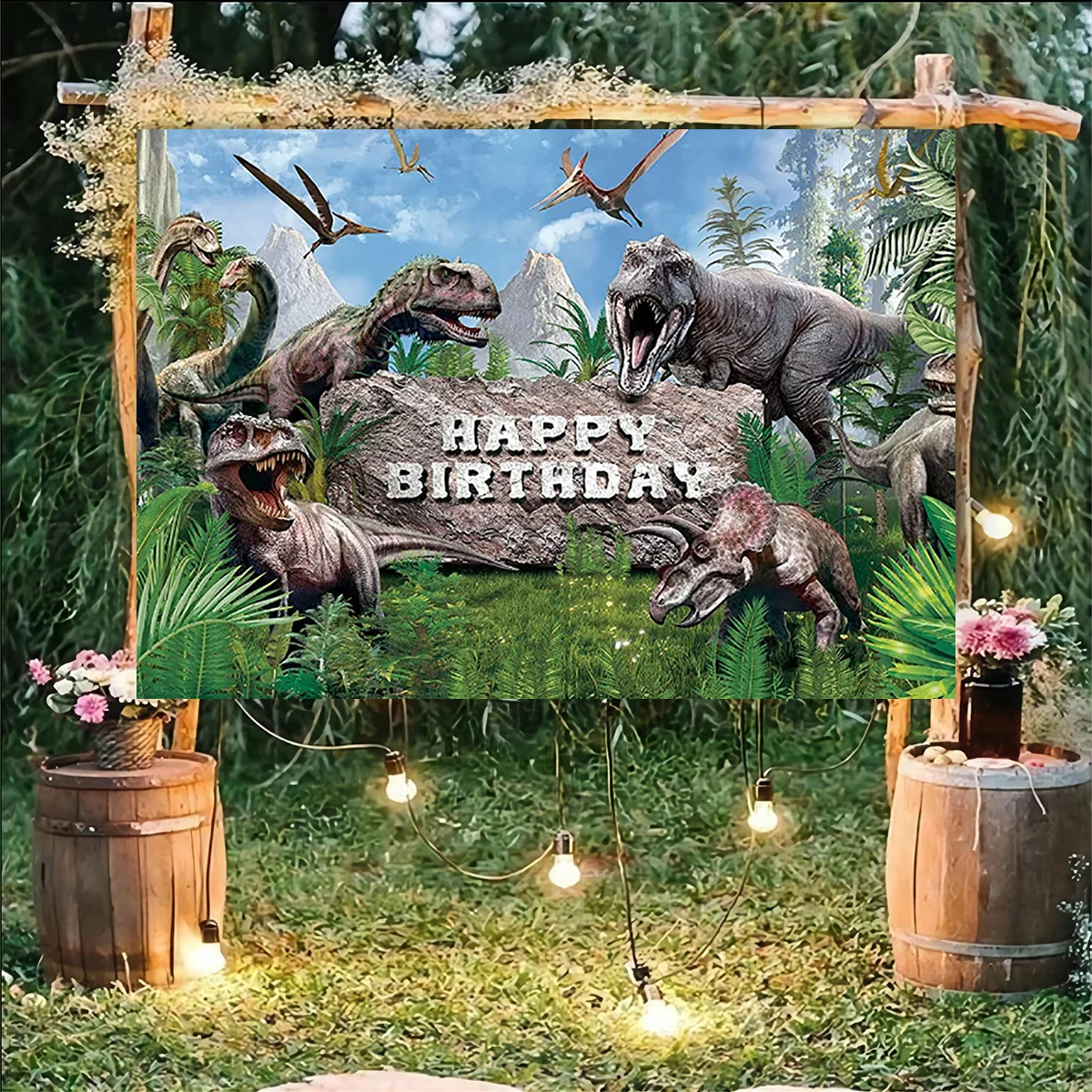 Jurassic Park Dinosaur Theme Backdrop Happy Birthday Kids Photography Decoration New Born Baby Shower Family Welcome Banner