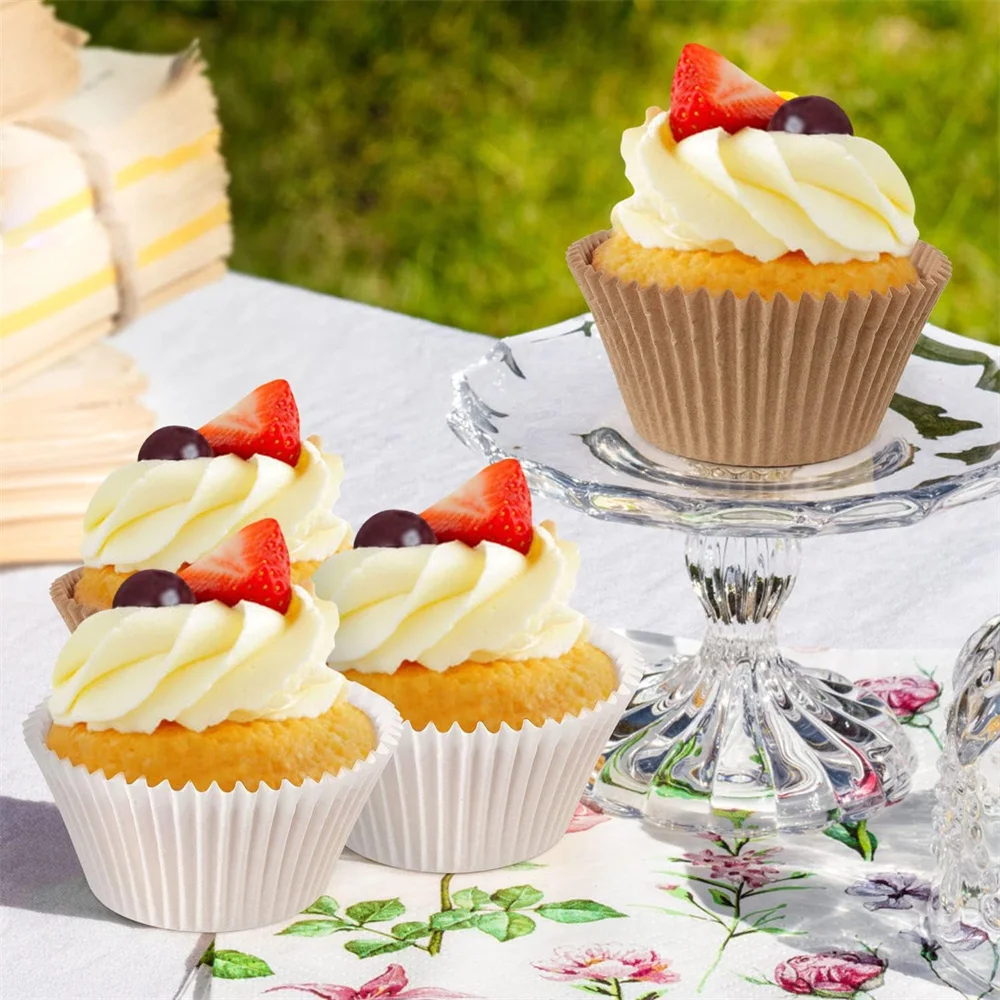 200 Stück weiße Cupcake-Einlagen, antihaftbeschichtete Backförmchen, Muffin-Cupcake-Geschenkpapier, knitterfreie Muffinförmchen für die Hochzeit in der Küche – Detail 6