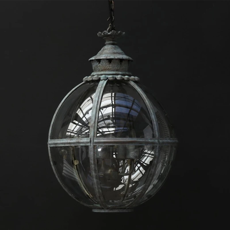 American Retro Solid Brass Pendant Light Modern Vintage Industrial Glass Globe Pendant Light for Hotel Foyer Outdoor