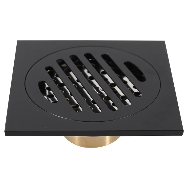 4 Inch Square Shower Drain With Removable Cover Grate, Brass Anti Clogging And Odor Point Floor Drain Assembly With Hair Catcher