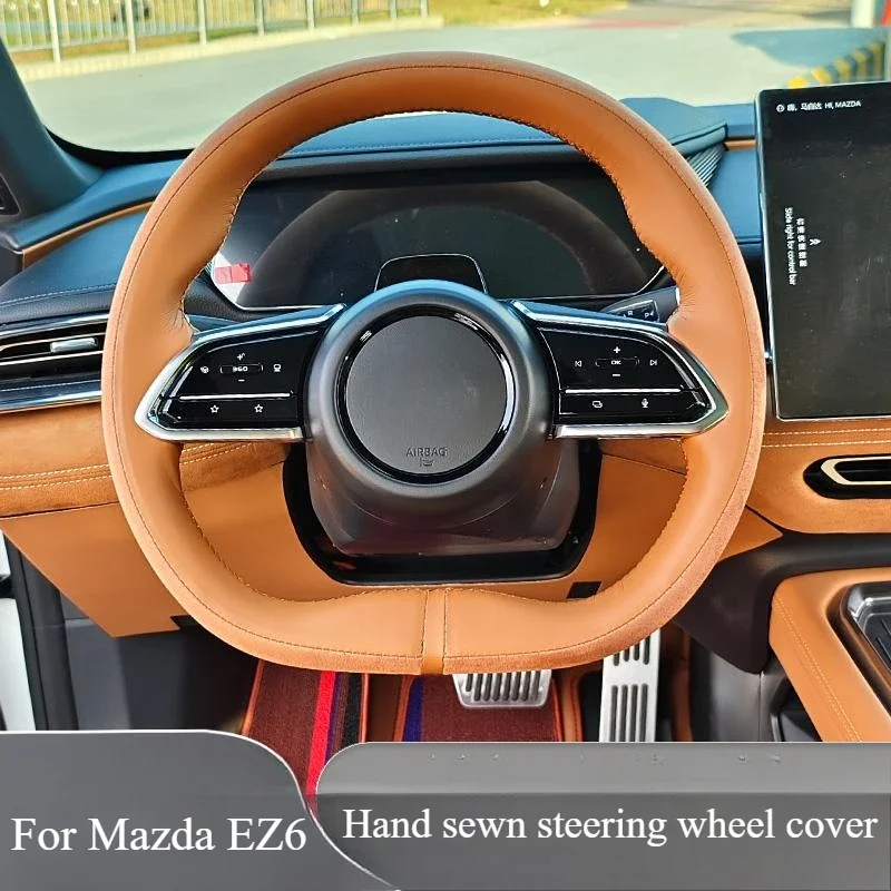 

Для Mazda 6e EZ6 автомобильный ручной сшитый чехол на руль, нескользящий впитывающий пот защитный коврик, аксессуары для салона автомобиля