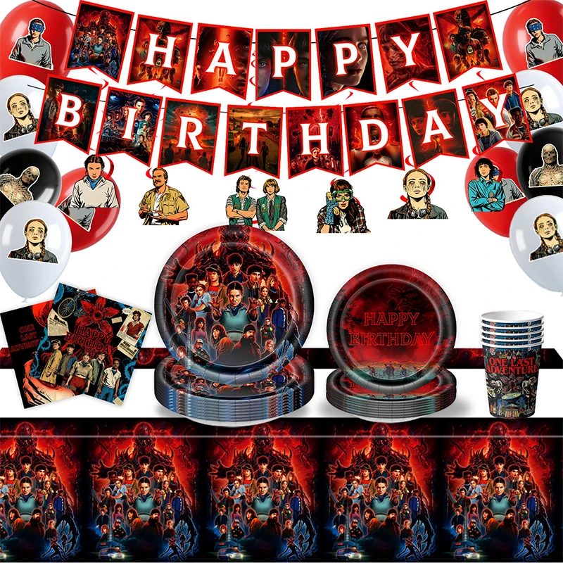 Kit de décorations de fête d'anniversaire, nappe, tasse de serviette, assiettes de bannière d'anniversaire, fournitures de fête en ballons