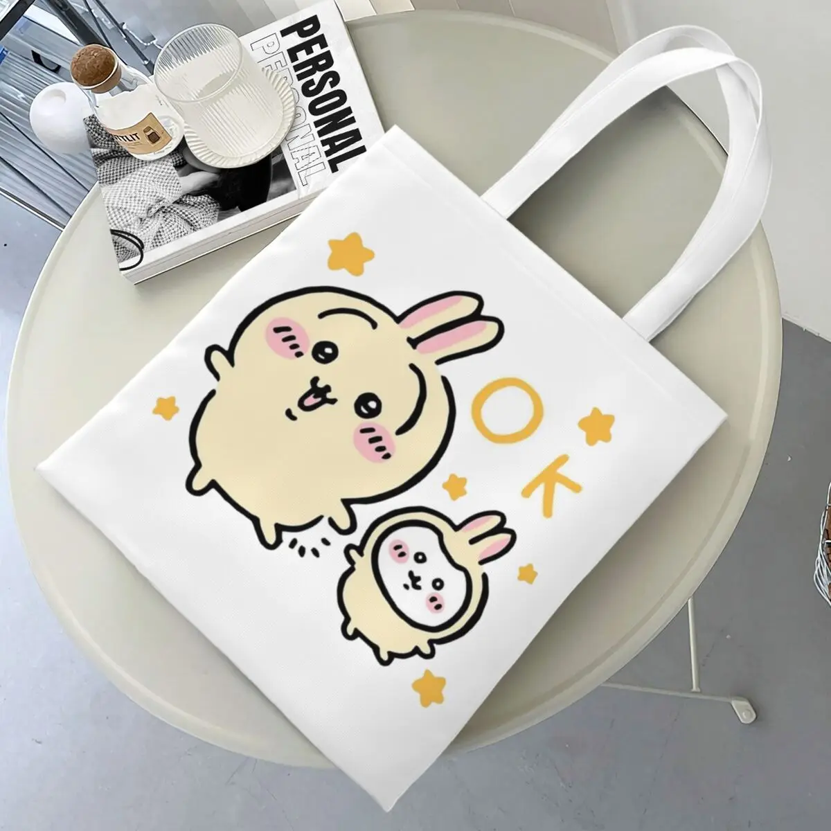 

Chiikawa Yellow OK Большие сумки Женская сумка Складная студенческая сумка на плечо Сумка для продуктов с принтом