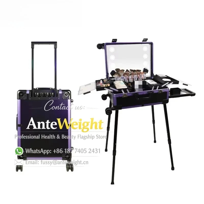 

Fireproof Anti Water MDF Board Portable Foldable Rechargeable Makeup Case with Tempered Glass Mirror for Make up Artist