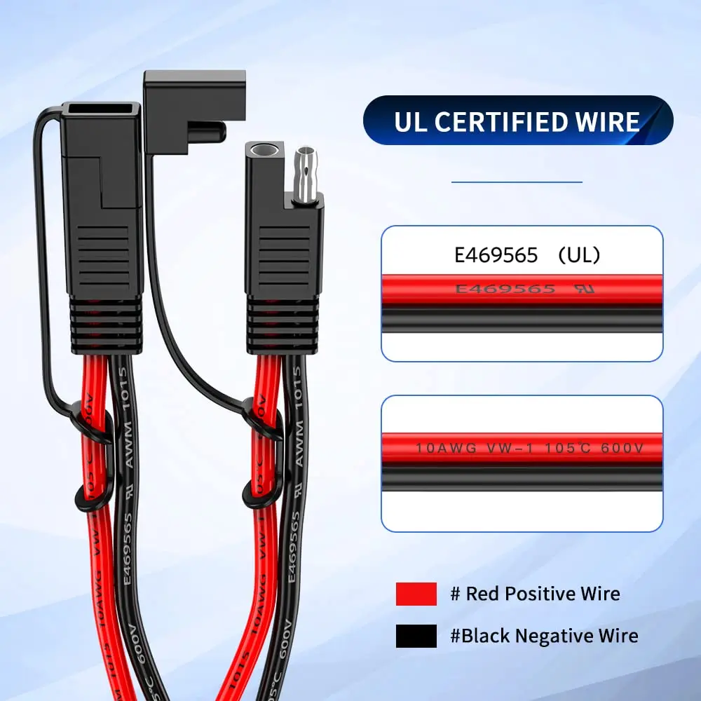 Bloopow 10AWG 1 to 2 SAE to SAE Extension Cable SAE DC Power Automotive Adapter Cable SAE Plug for Solar Panel Battery Charger