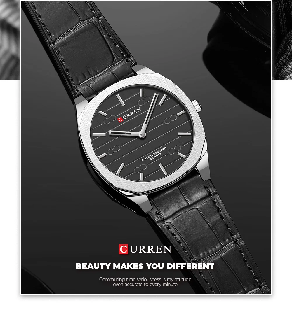 CURREN Herren Minimalistisches Quarz-Armbanduhr ohne Sekundenzeiger, Modisches Schlankes Leichtgewicht-Armband mit Lederband 8480 – Detail 10