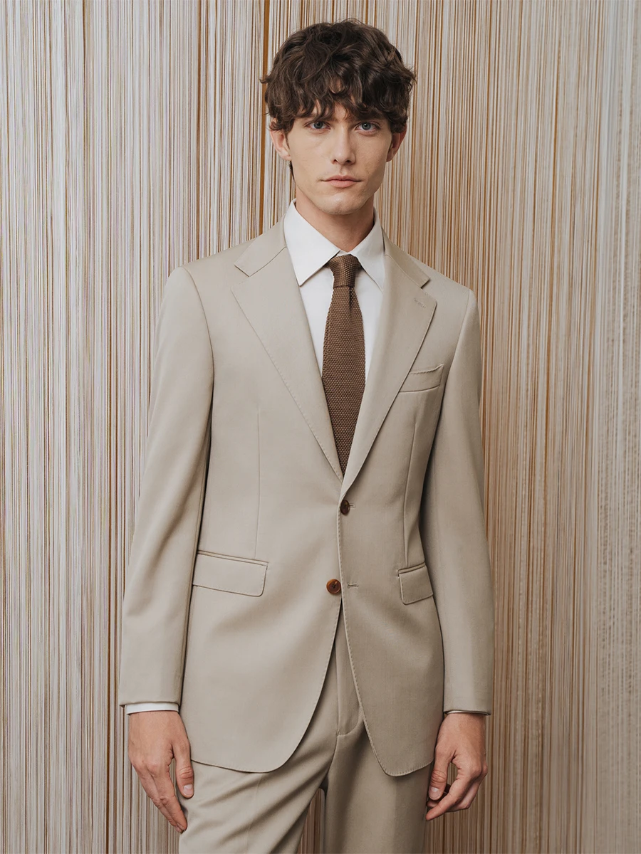 

Мужской костюм из 100% шерсти, утепленный роскошный деловой пиджак и брюки для свадьбы, жениха и официального наряда, осенне-зимняя коллекция