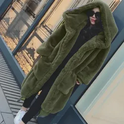 Zimowe płaszcze typu Oversized bluzy z kapturem puszysty płaszcz z kapturem ze sztucznego futra luźna kurtka damska Parka długa, ciepła