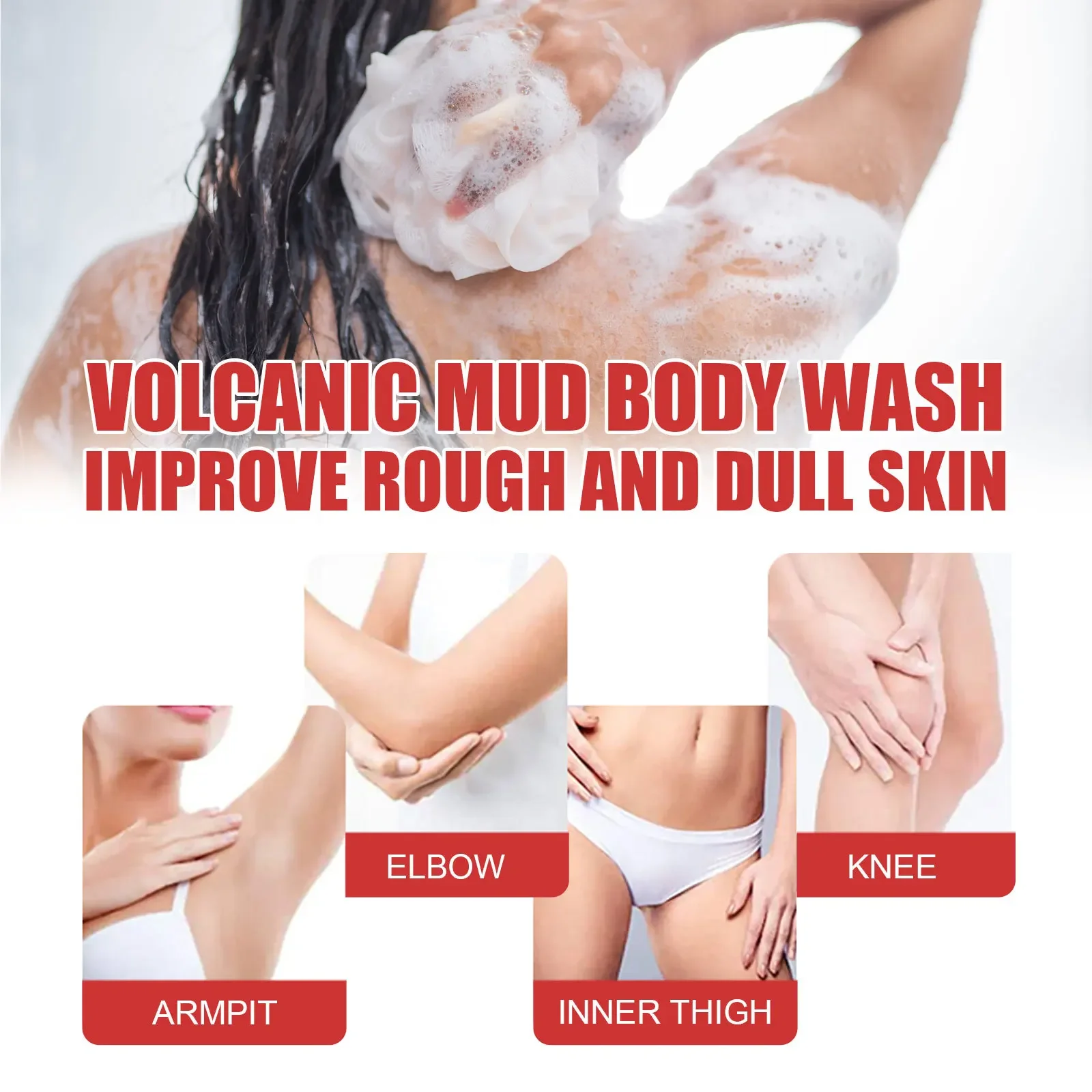 Volcanic Mud Whitening Body Wash Quick Bleach Brightening Removal Underarm Ankle Elbow Knee Nipples Body Dull Nourishing Care