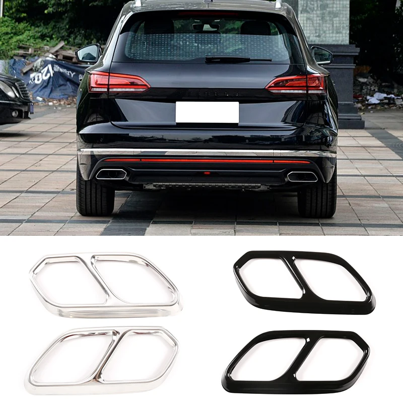 

For VW Touareg CR7 2018 2019 2020 2021 Stainless Steel Black Car Rear Exhaust Muffler Pipe Cover Trim Tail Throat Frame