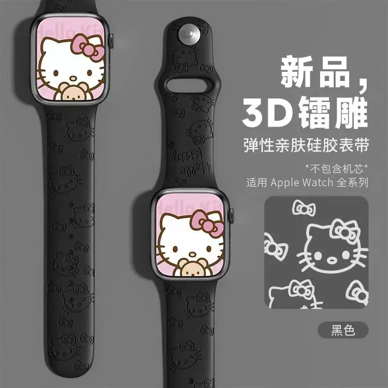 Sanrio Hello Kitty Strap For Apple Watch Band 45mm 44mm 42mm 41mm 38mm 49mm 40mm Silicone Engraved Bracelet lwatch 8 Ultra 7 Se image 5