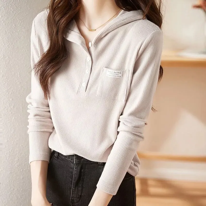 Fashion Woman Hooded Sweatshirts 2022 New Long Sleeve Solid Color Loose Pockets Korean Casual Versatile Office Lady High Street