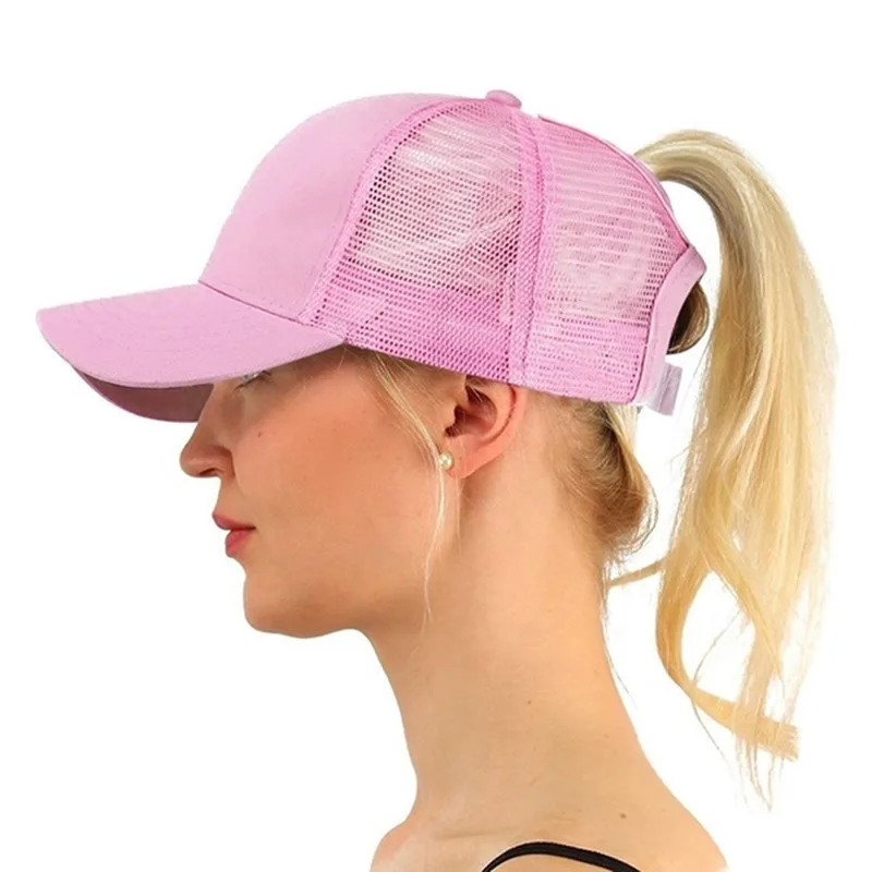 Women's Simple Ponytail Hat Back Opening Mesh Braided Duck Tongue Baseball Sun Hat Outdoor Color Casual Hats