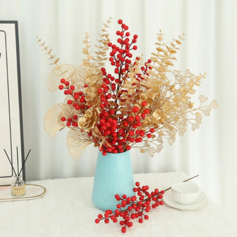 Artificial Flower Golden Christmas Flower Fake Flower Plant Christmas Decoration New Year Party Living Room Table Home Decor