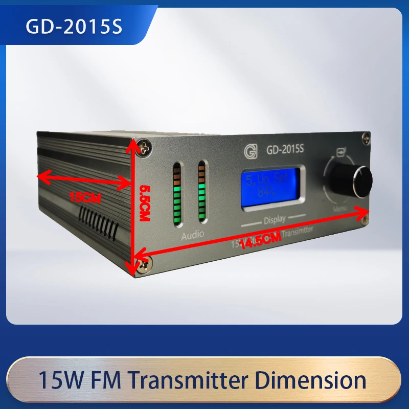 GD-2015S 15W FM Émetteur 76-96MHz FM PLL Stéréo FM Diffusion Sortie Continue Émetteur Radio Station