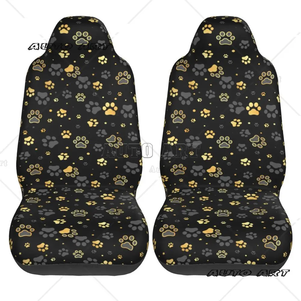 Colorful Dog Paw Print 2PCS Car Front Seat Cover  Suitable for Most Car Models Beautiful Anti Fouling and Elastic Seat Covers