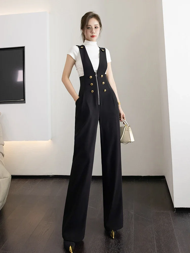 

Women Summer Jumpsuit Wide Leg Pants Long Trousers Elegant Ladies Black Playsuits Jumpsuits Sleeveless Party Office