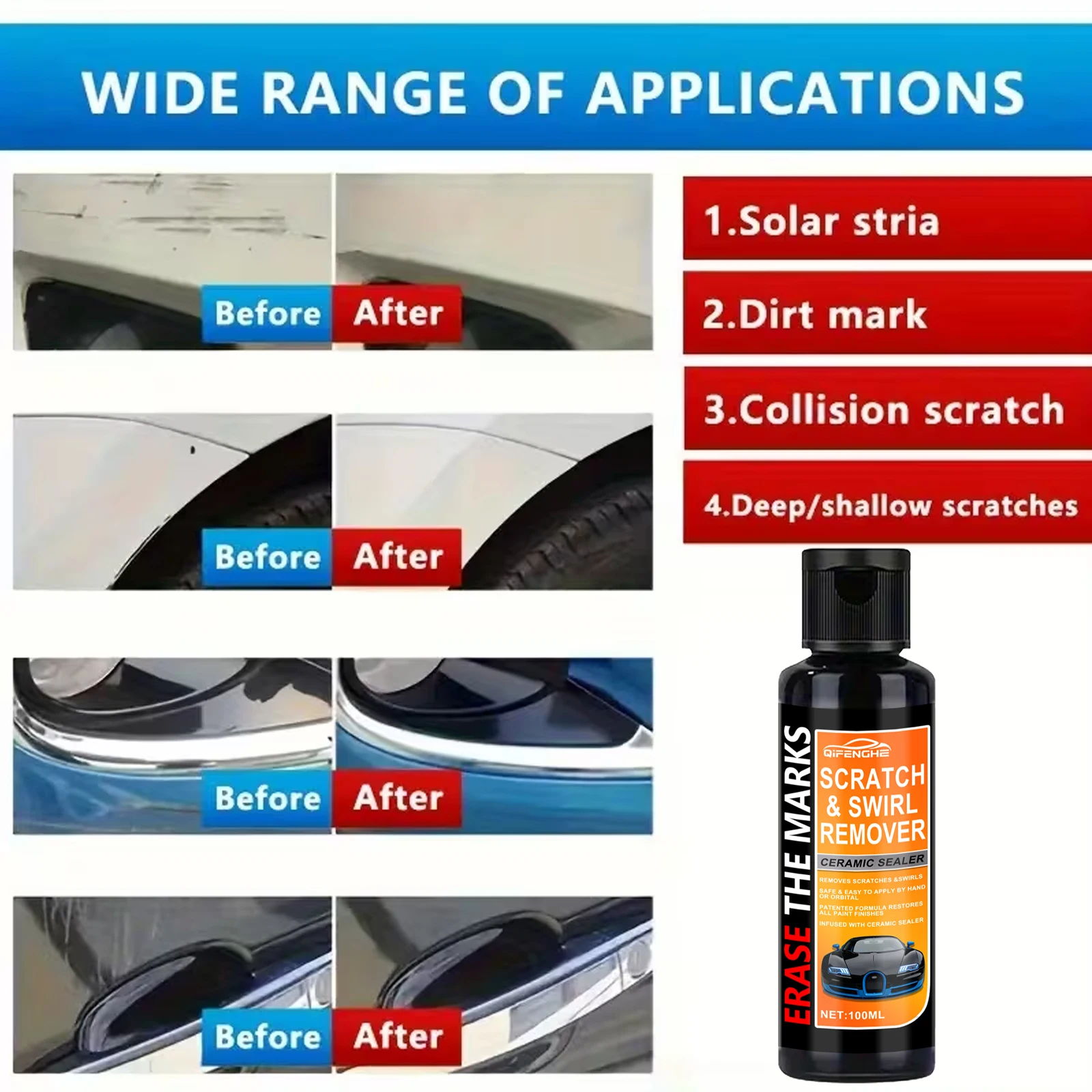 مجموعة معجون إصلاح الخدوش من الطين للسيارات - شمع خدش السيارة ومزيل دوامة نانو لإصلاح الخدوش العميق، ودقة سطح الطلاء