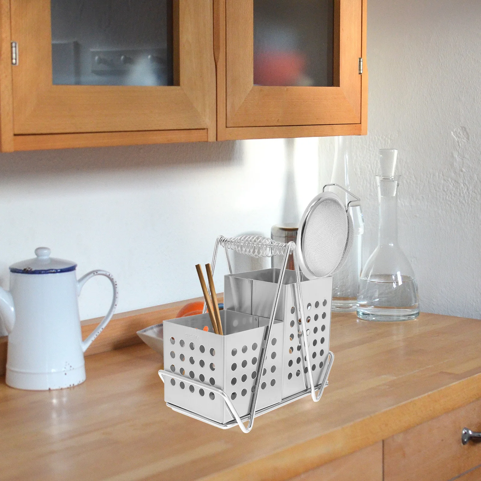 

1Set Stainless Steel Chopsticks Draining Rack Easy Clean Tableware Holder Kitchen Organizer Multi-Functional Storage