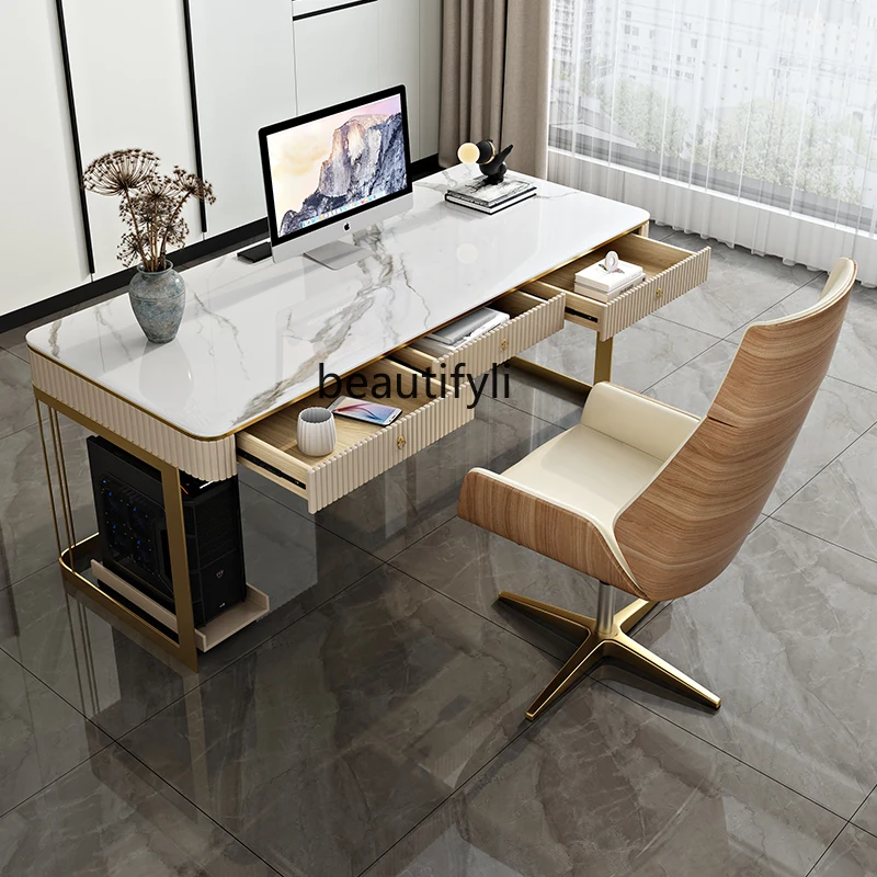 Light Luxury Stone Plate Modern Simple Computer Desk Home Study Desk High-End Designer Italian Minimalist Style