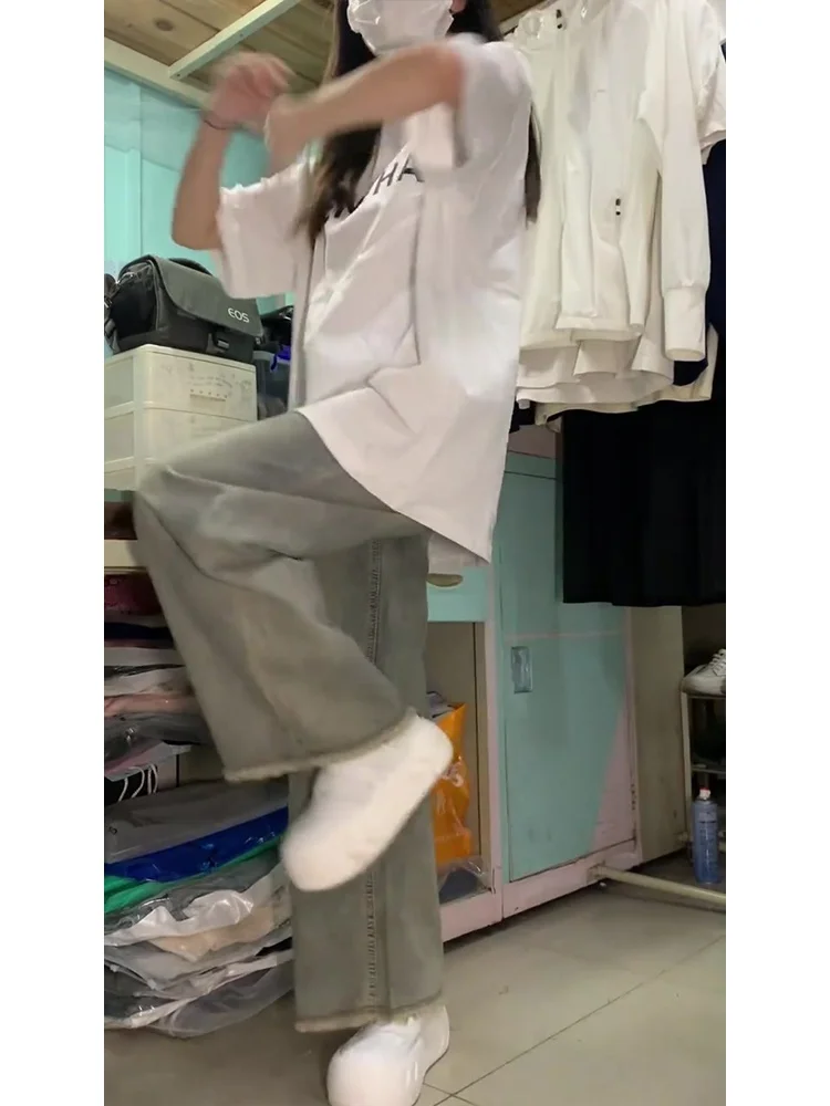 Jean droit à taille haute et jambes larges, couleur jaune ciment, pour femmes, automne-hiver, coupe ample, pantalon tendance, vintage, style américain