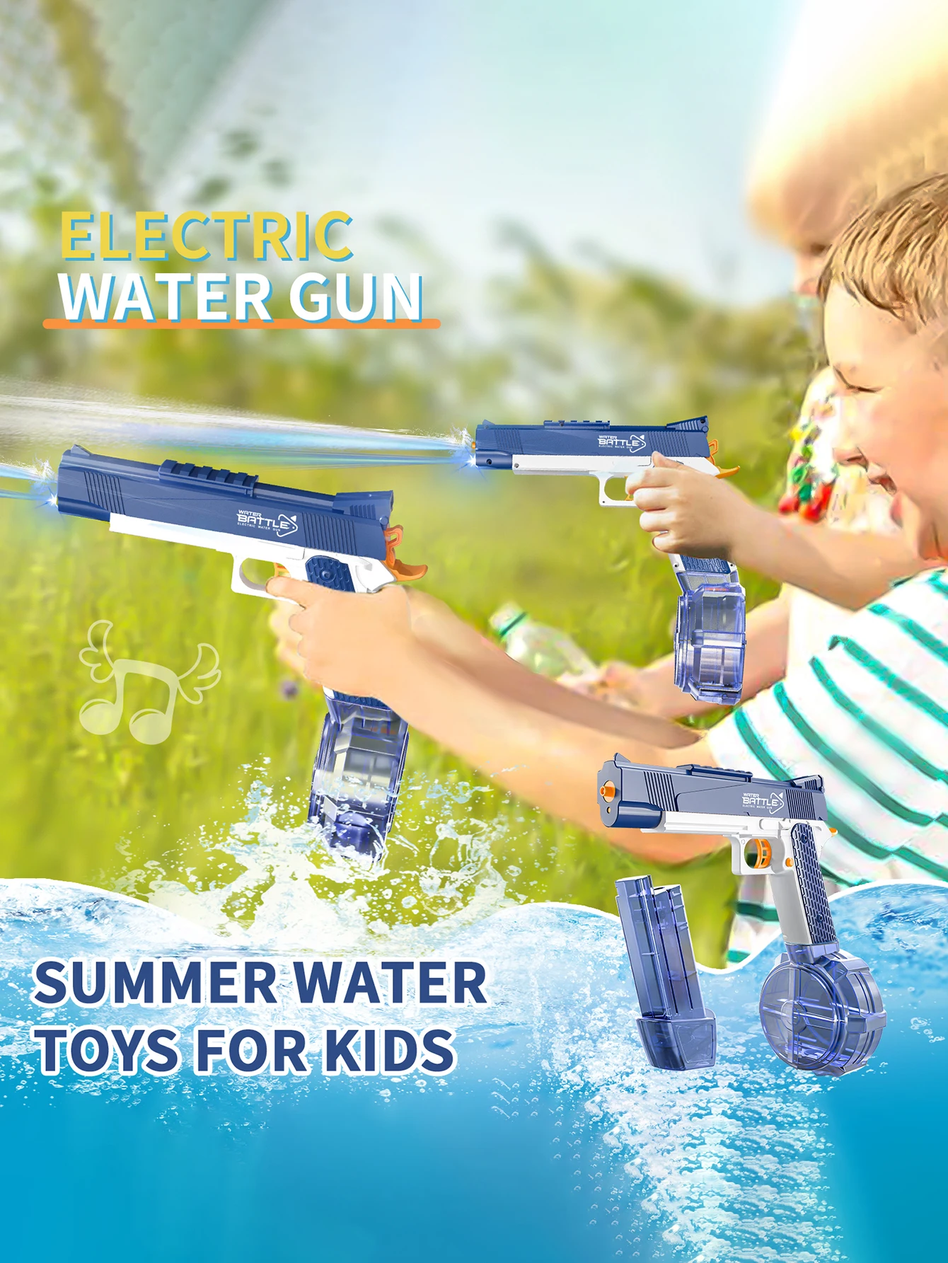 لعبة مسدس مياه كهربائي للأطفال، سعة تخزين مياه كبيرة، مع أضواء ملونة مدمجة ونطاق طويل 10 أمتار #5