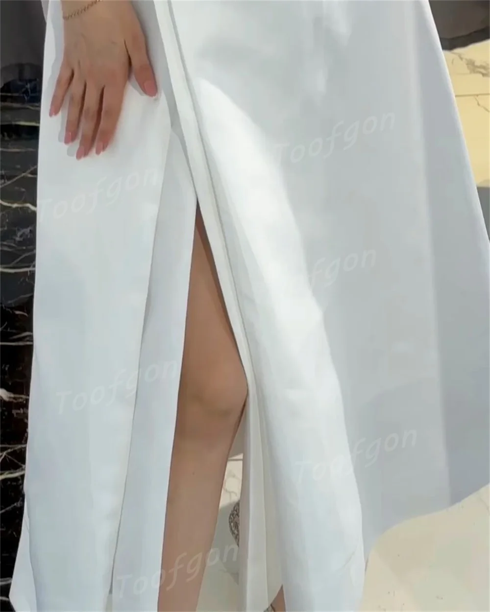 Toofan Элегантное атласное короткое свадебное платье трапециевидной формы с короткими пышными рукавами, пляжное платье невесты с открытой спиной и боковым разрезом, вечерние платья по индивидуальному заказу