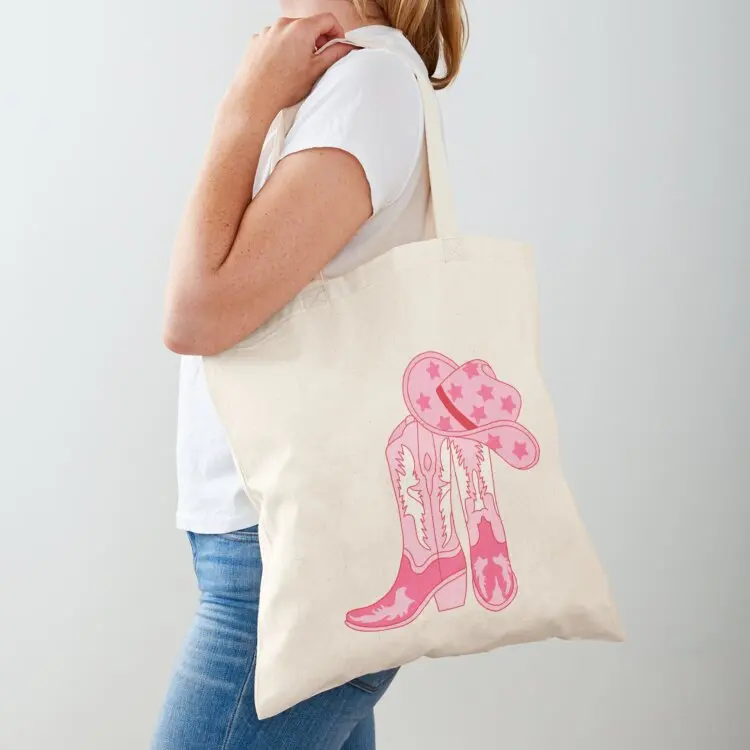 

Pink Cowgirl Boots and Hat Tote Bag Canvas stote bag Handbags women Handbags women bag