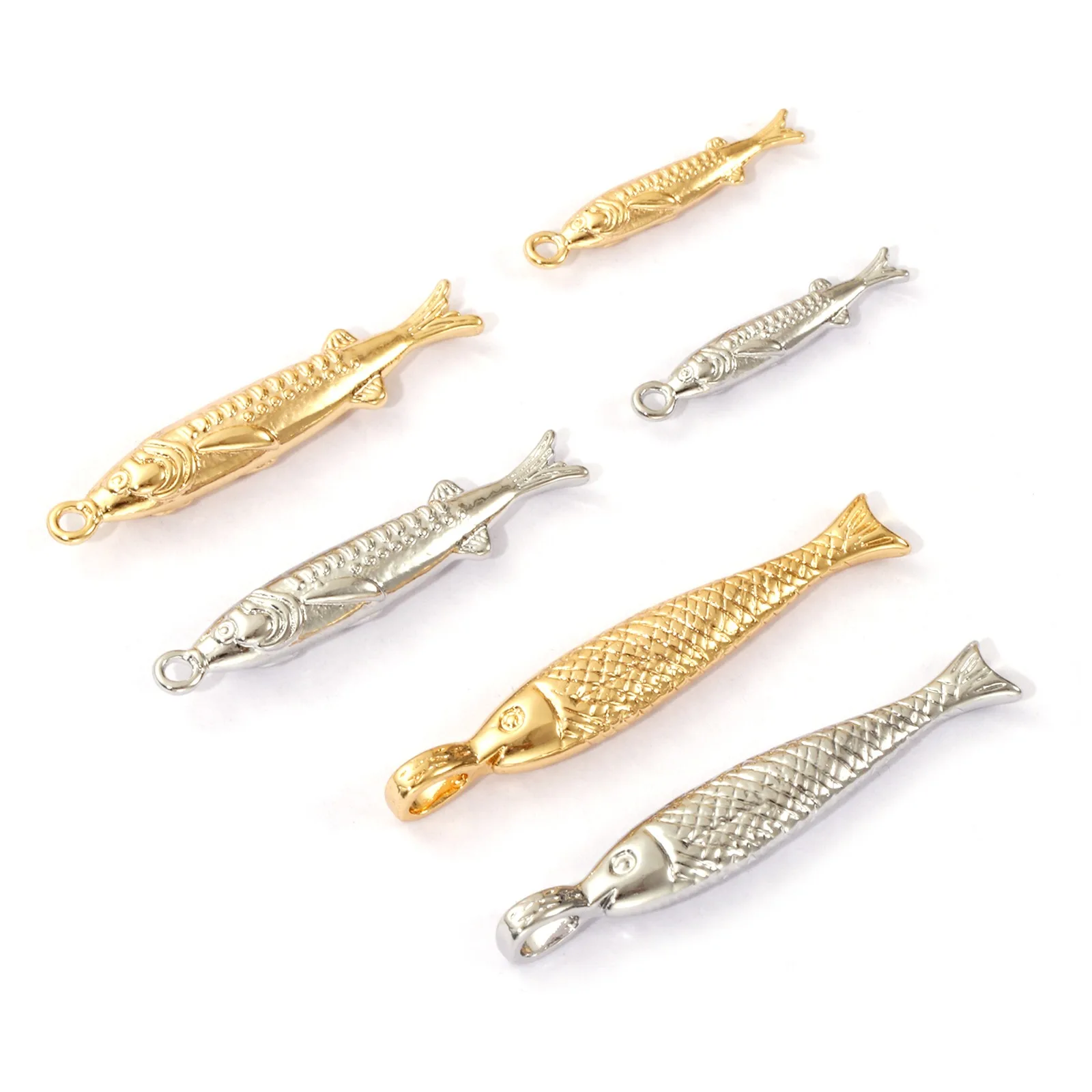 2PCs Hot Messing Ozean Fisch Stil Anhänger Für Schmuck Machen Echt Gold Überzogene Metall 3D Tier Charme Halskette Ohrringe DIY Erkenntnisse – Detail 8