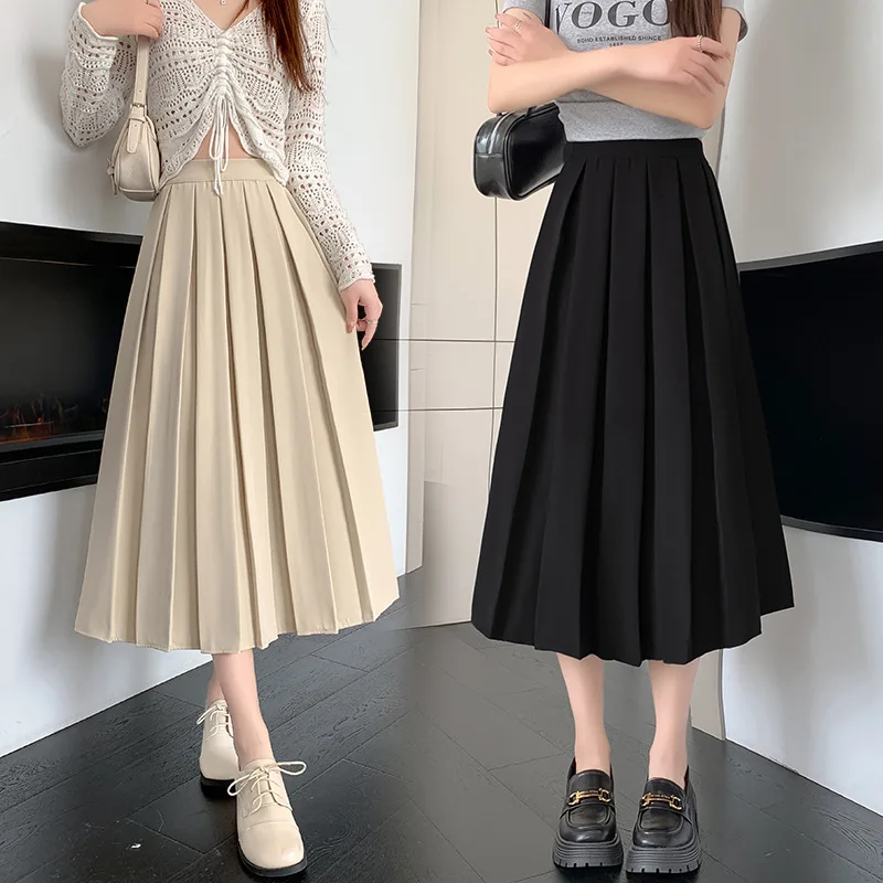 Dress Skirt Medium Length Women Half Skirt Autumn Winter Style Black A- line Skirt Loose High Waist Slimming Trendy