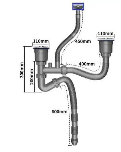 Double Sink Drain Kit with V-Trap Water Seal Stainless Steel Body and Conical Gasket Design for Reliable Drain Performance