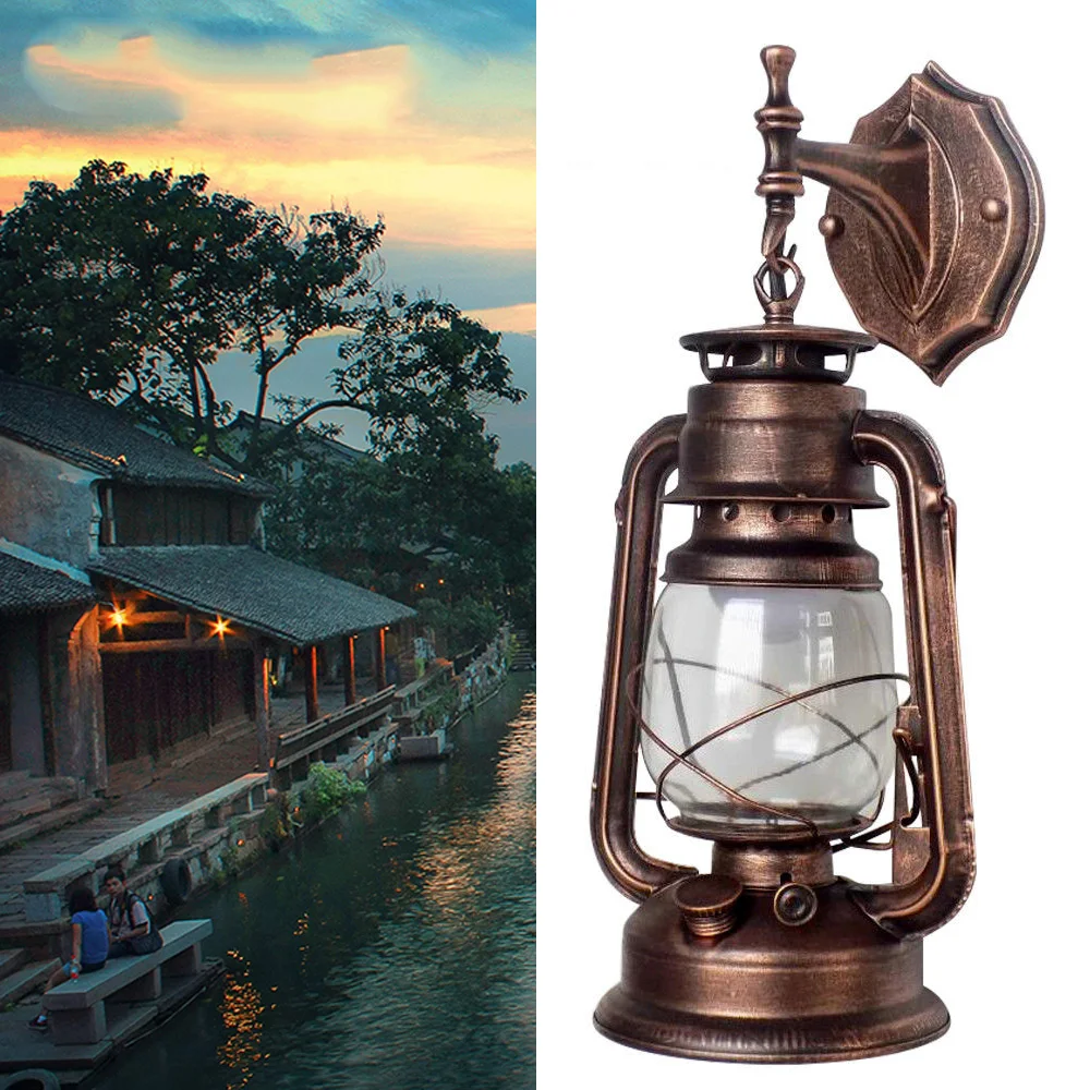 Vintage LED Wall Lamp Barn Lantern Retro Kerosene Wall Light European Antique Style