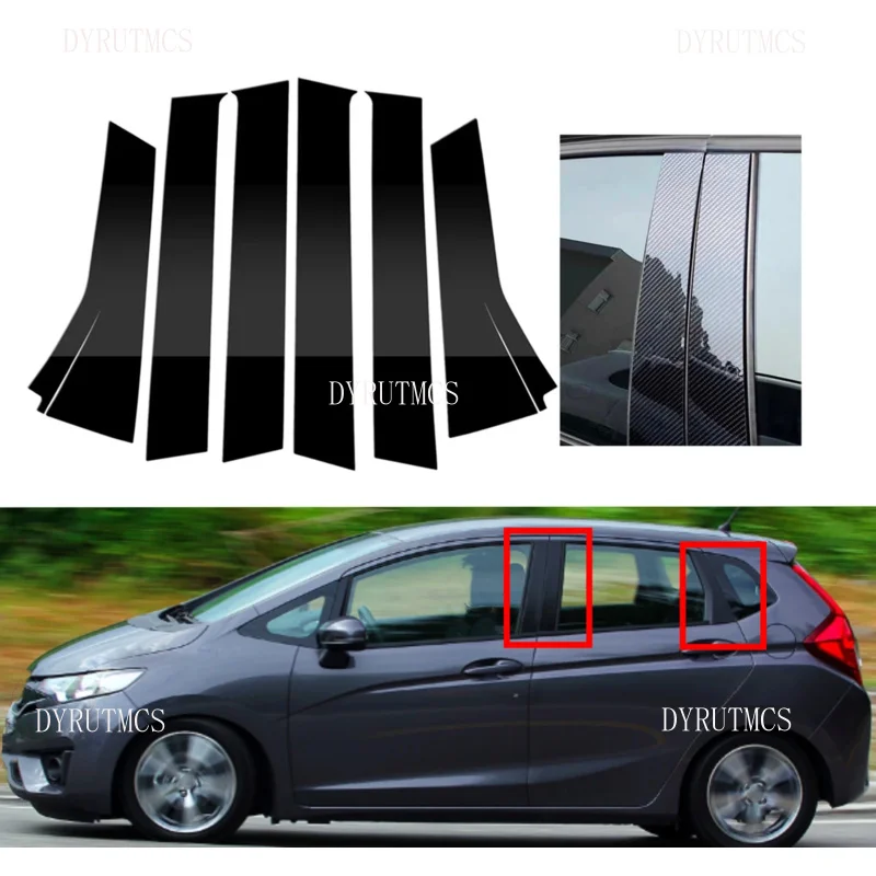

6Pcs Glossy Silver Carbon Black Pillar Posts For Honda Fit/Jazz 2014-2020 2019 2018 2017 2016 2015 Door Side Window Decor Cover