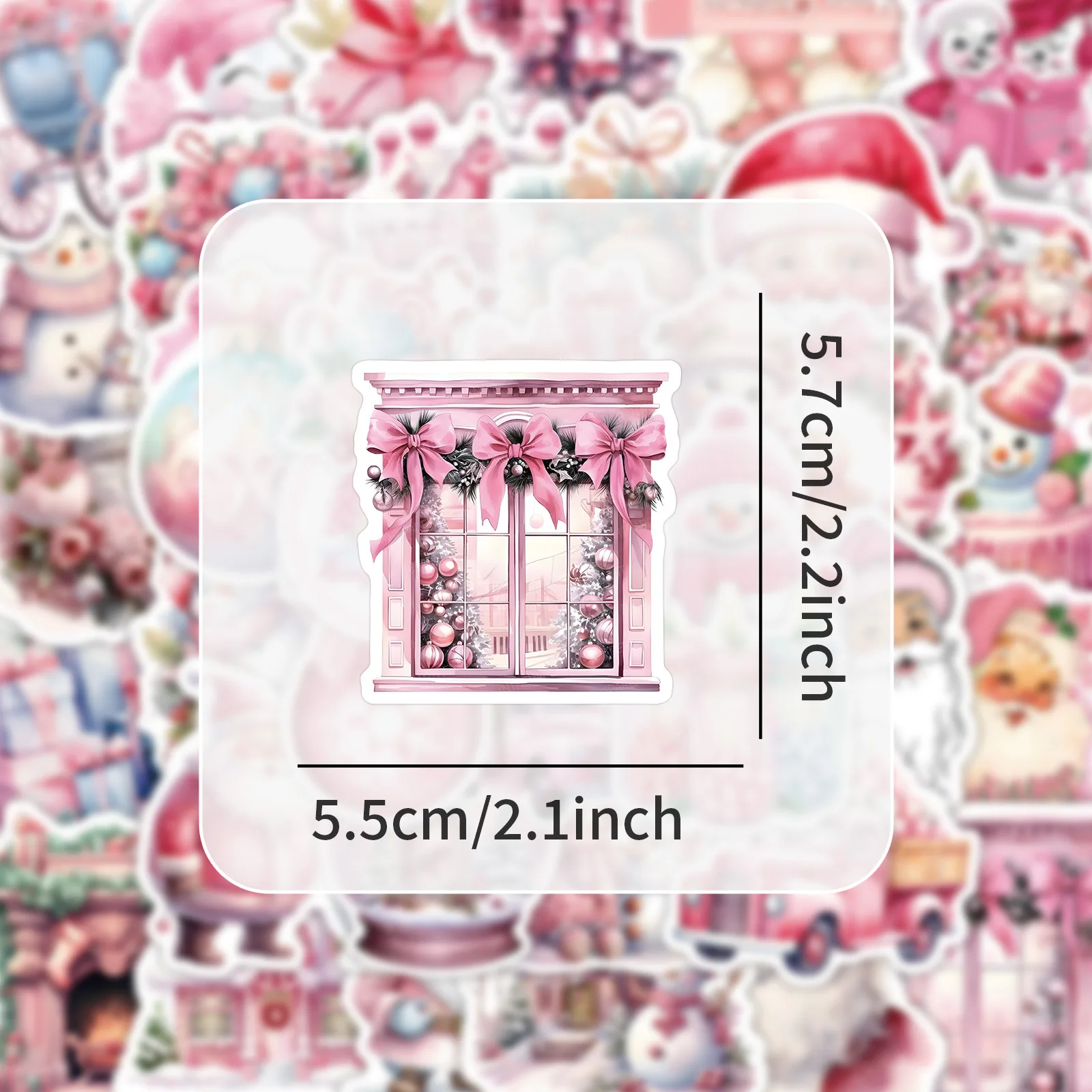 50PCS Pink Christmas Stickers Girly Heart Window Sill Socks Graffiti Decoration Luggage Laptop Waterproof Decals Kids Toys Gifts