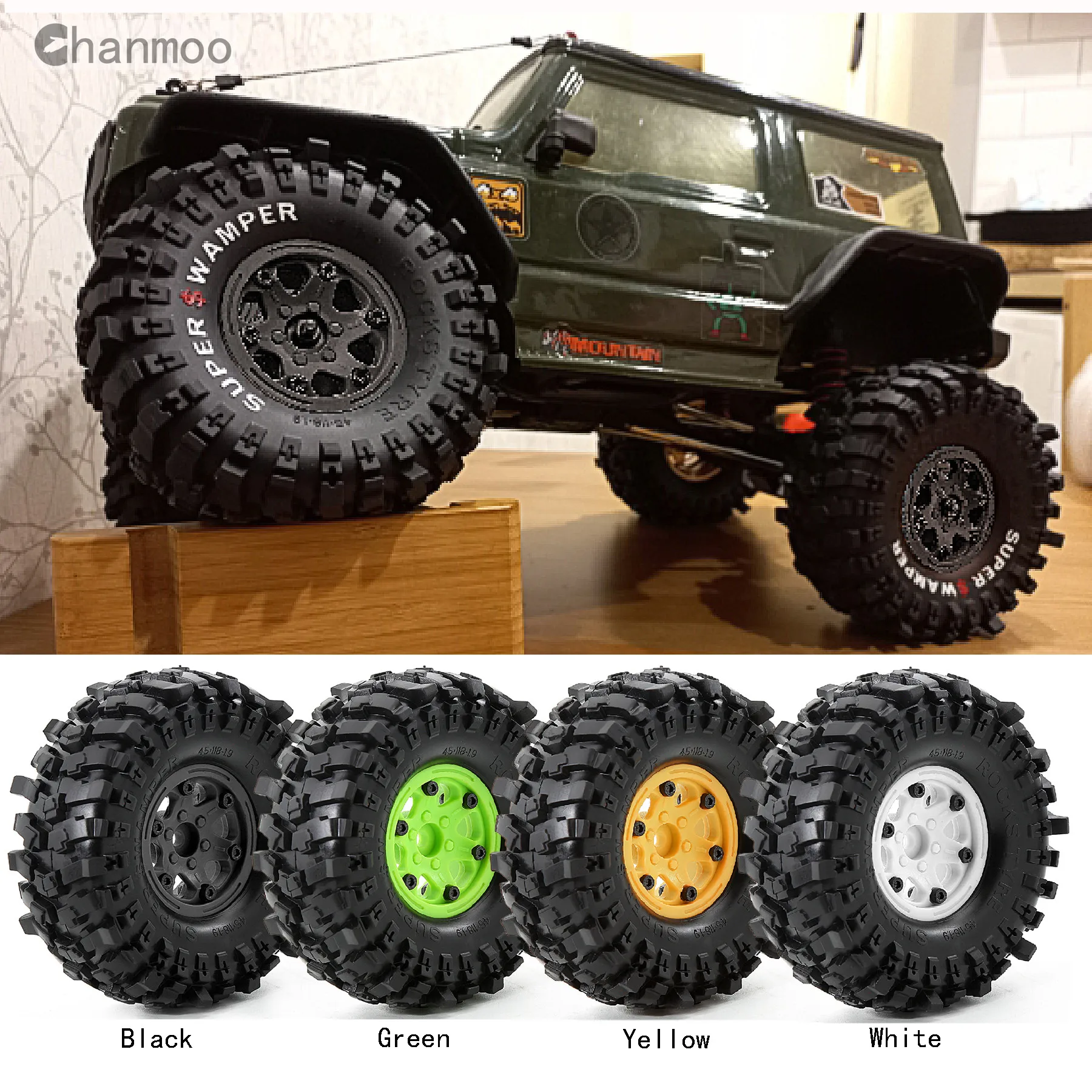 1.9インチ RCクローラー用ラバータイヤ＆プラスチックホイールリムセット 1/10 Axial SCX10 90046 AXI03007 TRX4 RBX10 Redcat Gen8 Traxxas 4WD D90対応